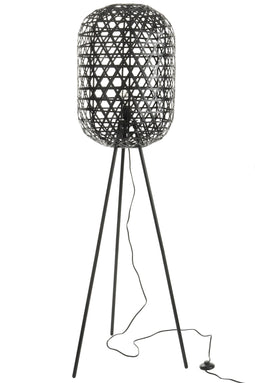 Lamp Standing Tripod Round Bamboo/metal Black