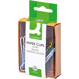 Q-CONNECT - Q-CONNECT papierklemmen, 50 mm, gekleurd, doos van 30 stuks, ophangbaar
