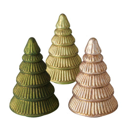 Glazen decoratieve kerstboompjes - groen - licht groen - beige - 3 stuks