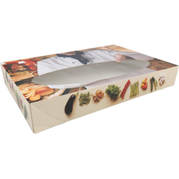 Klika - Cateringdoos | Bon appetit | karton + PLA | 360x550x80mm | met venster | wit | 10 stuks