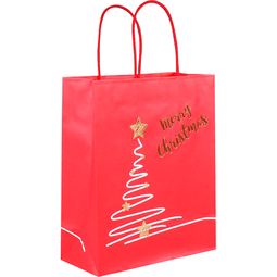 Klika - Tas | Xmas tree | Kraftpapier | gedraaid katoenen koord | 22x 10x27cm | draagtas | rood | 50 stuks