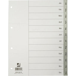 Q-CONNECT - Q-CONNECT maandelijkse tabbladen, A4, PP, met indexblad, grijs