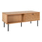 Kyoto Coffee Table - Coffee Table, Oak Veneer, Black Metal Legs, 2 Drawers 50x100x45 Cm