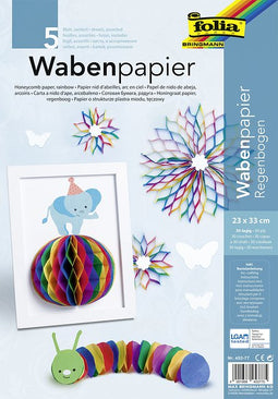 Folia Paper - Honingraat papier 23x33cm regenboog | Set a 5 vel | 5 stuks