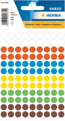 HERMA - Etiket 1831 rond 8mm assorti 540 stuks