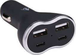 Dunlop Autolader USB - 2x USB-A en 2x USB-C Aansluiting - Power Delivery/ Fast Charge 18W - Aansluiting op Sigarettenaansteker Auto - Kunststof - Zwart