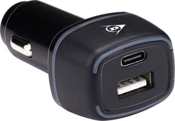 Dunlop Autolader USB - Met USB-A en USB-C Aansluiting - Power Delivery/ Fast Charge 18W - Aansluiting op Sigarettenaansteker Auto - Kunststof - Zwart
