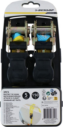 Dunlop Spanband met Ratel - 2 Stuks - 5 M - tot 150 KG - Geel