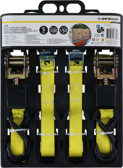 Dunlop Spanband met Ratel - 4 Stuks - 5 M - tot 150 KG - Geel
