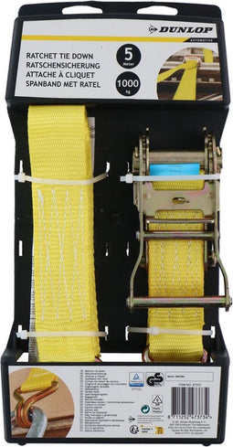 Dunlop Spanband met Ratel - Haak - 5 M - tot 1000 KG - Geel