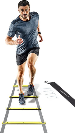 Dunlop Speedladder - 4 Meter - Verstelbaar - Verlengbaar - met Haringen en Opbergzak - Behendigheidsladder - Sportladder