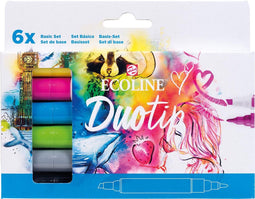Duotip marker ecoline basis set 6 kleuren | Omdoos a 3 set x 6 stuk | 3 stuks