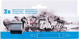 Duotip marker ecoline zwart grijs set 3 kleuren | Omdoos a 3 set x 3 stuk | 3 stuks