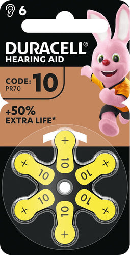 Duracell Battery Zinc Air, 10, 1.4V Easy Tab, Retail Blister (6-Pack)