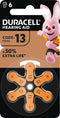 Duracell Battery Zinc Air, 13, 1.4V Easy Tab, Retail Blister (6-Pack)