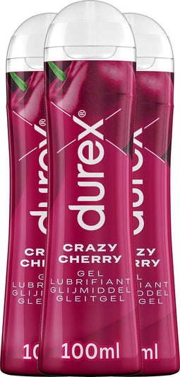 Durex Glijmiddel Crazy Cherry - Kers - waterbasis - 100ML - 3 Stuks - Voordeelverpakking