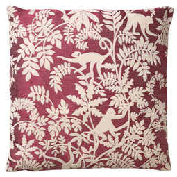 Dutch Decor - ABU - Kussenhoes 45x45 cm - Merlot - rood - wit - aapjes - bladeren - botanisch