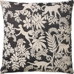 Dutch Decor ABU - Sierkussen 45x45 cm - Raven - zwart - wit - botanisch - aapjes - Inclusief binnenkussen