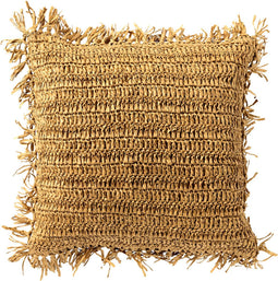 Dutch Decor ANTONIO - Sierkussen 45x45 cm - effen kleur met raffia - Natural - bruin - Inclusief binnenkussen