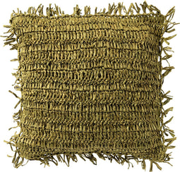 Dutch Decor ANTONIO - Sierkussen 45x45 cm - effen kleur met raffia - Olive Branch - groen - Inclusief binnenkussen