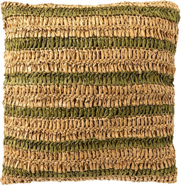 Dutch Decor ANTONY - Kussenhoes 45x45 cm - strepen van raffia - Olive Branch - groen en bruin - met rits - zonder binnenkussen