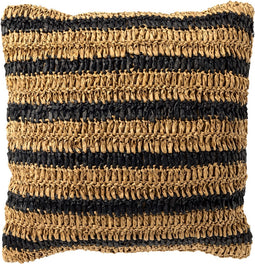 Dutch Decor ANTONY - Kussenhoes 45x45 cm - strepen van raffia - Raven - zwart en bruin - met rits - zonder binnenkussen