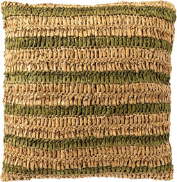 Dutch Decor ANTONY - Sierkussen 45x45 cm - strepen van raffia - Olive Branch - groen en bruin - Inclusief binnenkussen