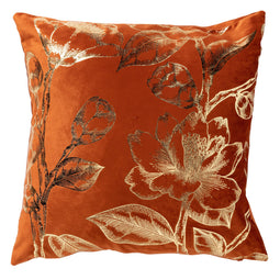 Dutch Decor - AVERY - Sierkussen velvet 45x45 cm - Potters Clay - oranje met goudkleurige print