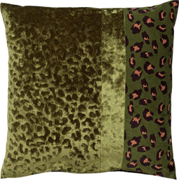 Dutch Decor BAILEY - Sierkussen velvet 45x45 cm Chive - groen - panterprint - Inclusief binnenkussen