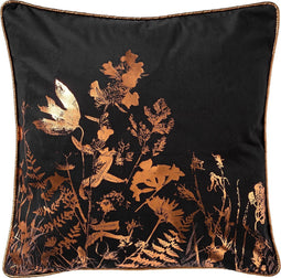 Dutch Decor DALIA - Kussenhoes 45x45 cm - metallic design - met bloemen - Raven - zwart - met rits - zonder binnenkussen