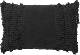 Dutch Decor FARA - Kussenhoes 40x60 cm - 100% katoen - met franjes - Raven - zwart - met rits - zonder binnenkussen