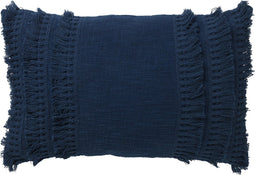 Dutch Decor FARA - Kussenhoes 40x60 cm - 100% katoen - met franjes - Insignia Blue - donkerblauw - met rits - zonder binnenkussen