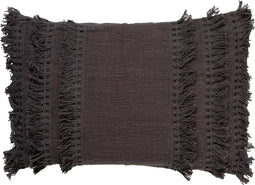 Dutch Decor FARA - Kussenhoes 40x60 cm - 100% katoen - met franjes - Charcoal Gray - antraciet - met rits - zonder binnenkussen