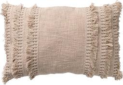 Dutch Decor FARA - Kussenhoes 40x60 cm - 100% katoen - met franjes - Pumice Stone - beige - met rits - zonder binnenkussen