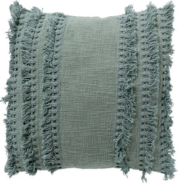 Dutch Decor FARA - Kussenhoes 45x45 cm - 100% katoen - met franjes - Jadeite - lichtgroen - met rits - zonder binnenkussen