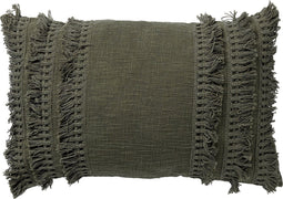 Dutch Decor FARA - Sierkussen 40x60 cm - 100% katoen - met franjes - Chive - groen - Inclusief binnenkussen