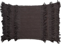 Dutch Decor FARA - Sierkussen 40x60 cm - 100% katoen - met franjes - Charcoal Gray - antraciet - Inclusief binnenkussen