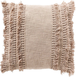 Dutch Decor FARA - Sierkussen 45x45 cm - 100% katoen - met franjes - Pumice Stone - beige - Inclusief binnenkussen
