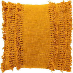 Dutch Decor FARA - Sierkussen 45x45 cm - 100% katoen - met franjes - Golden Glow - geel - Inclusief binnenkussen