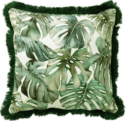 Dutch Decor FAUNA - Kussenhoes velvet 45x45 cm - Chive - groen - botanisch - franjes - met rits - zonder binnenkussen