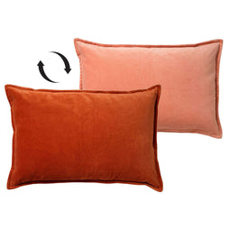 Dutch Decor - FAY - Sierkussen 40x60 cm - velvet met 2 kleuren - Potters Clay + Muted Clay - oranje
