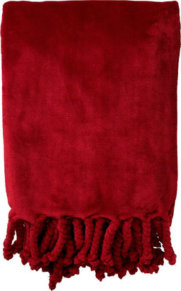 Dutch Decor - FLORIJN - Plaid 150 x200 cm - grote fleece plaid met flosjes - Chili Pepper - rood - Kerst Cadeautip!