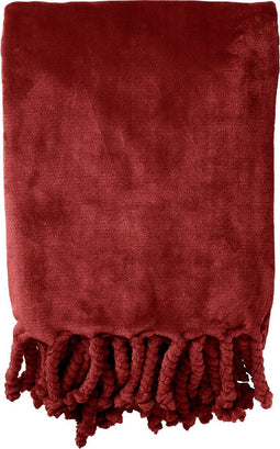Dutch Decor - FLORIJN - Plaid 150x200 cm - grote fleece plaid met flosjes - Merlot - bordeaux rood