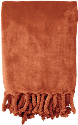 Dutch Decor - FLORIJN - Plaid 150x200 cm - grote fleece plaid met flosjes - Potters Clay - oranje terra