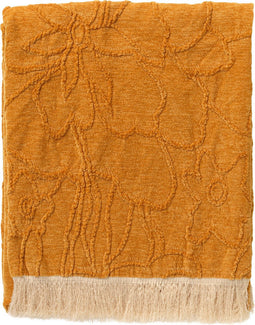 Dutch Decor - FLORINE - Plaid 140x180 cm - met ingeweven patroon - effen kleur met franjes - Golden Glow - geel