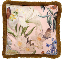 Dutch Decor HANNA - Kussenhoes 45x45 cm - bloemen - vlinders - franjes - Dusty Pink - roze - met rits - zonder binnenkussen
