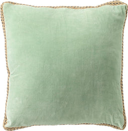 Dutch Decor MANOE - Sierkussen 45x45 cm - effen kleur - met rand van jute - Cameo Green - lichtgroen - Inclusief binnenkussen