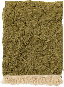 Dutch Decor - MAYBEL - Plaid 140x180 cm - met ingeweven patroon - effen kleur met franjes - Olive Branch - groen
