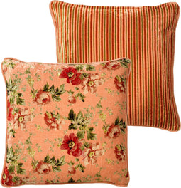 Dutch Decor MEIS - Kussenhoes 45x45 cm - velvet bloemen - dusty pink - roze - rood - streepjes - met rits - zonder binnenkussen