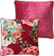 Dutch Decor MINOU - Sierkussen 45x45 cm - velvet - bloemen - red plum - roze - rood - groen - streepjes - Inclusief binnenkussen